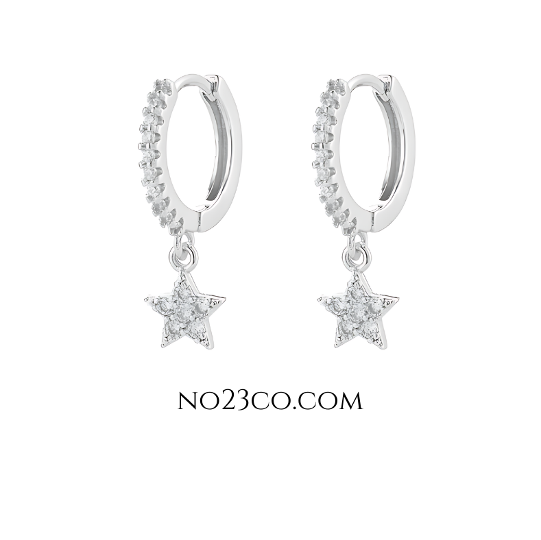 Silver Plated Earrings 925 Sterling Silver Star and CZ Droplets - Ear Piercing - No23Co