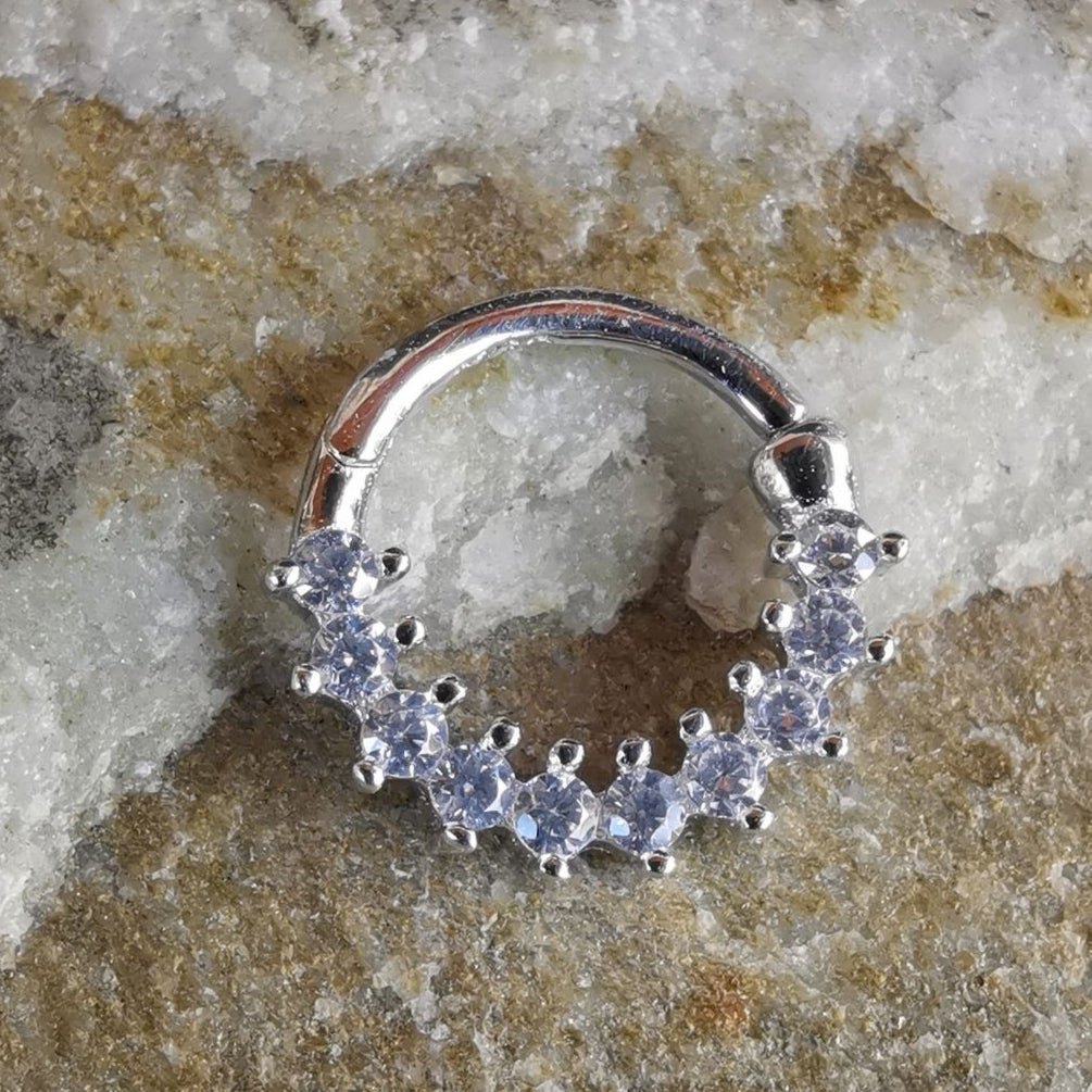 Silver Tiny Septum/Daith 18G Piercing Ring 7 mm - 925 Sterling Silver with CZ