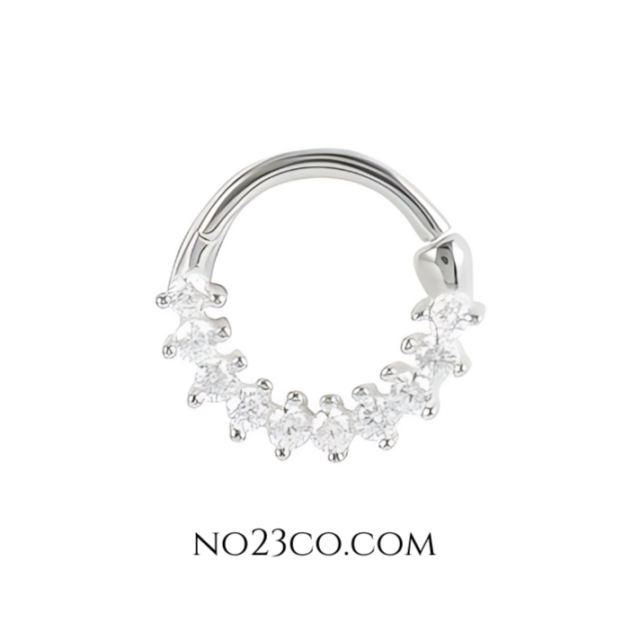 Delicate 18G tiny silver septum daith ring piercing jewelry with sparkling CZ and 925 sterling silver.