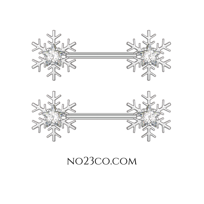 Snowflake Nipple Piercing made of 14G Surgical Steel 316L Silver - No23Co