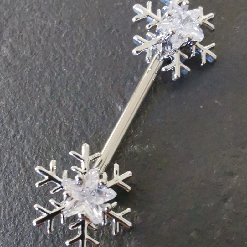 Snowflake Silver Nipple Bars Piercing with Cubic Zirconia Jewelry 14G Surgical Steel 316L