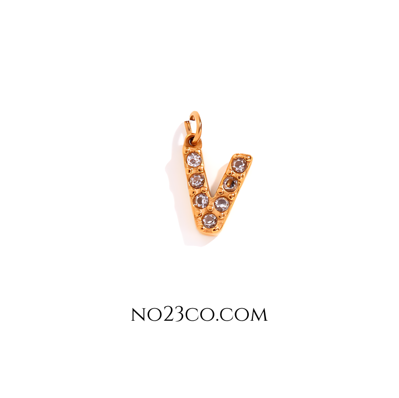 Stainless Steel Gold Plated 18K Letter ''V''
