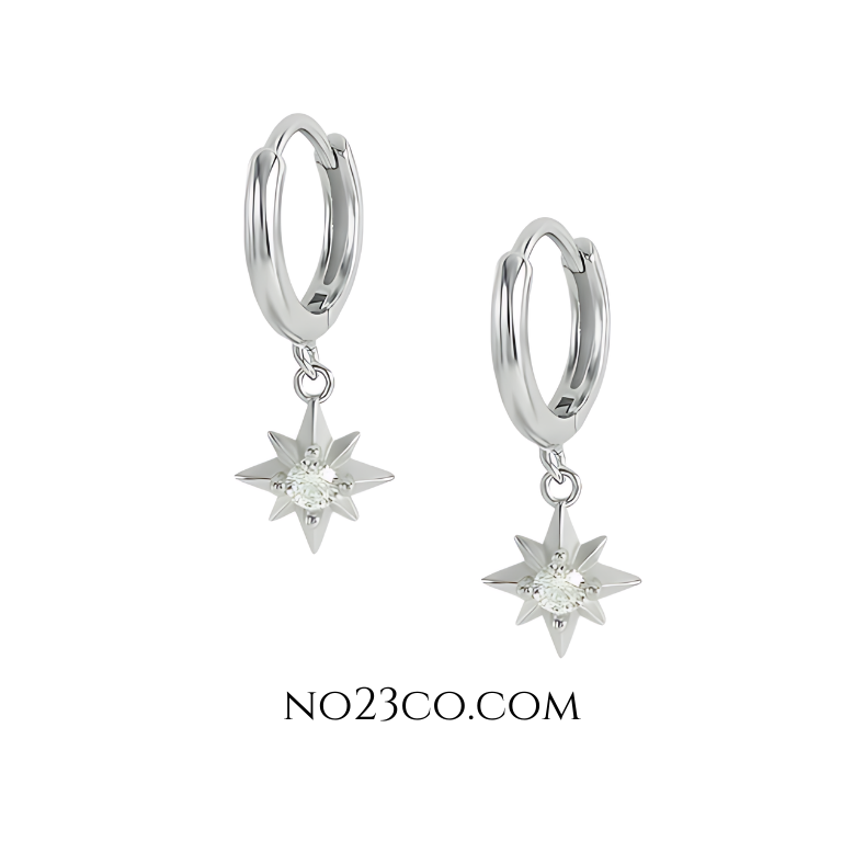 Star Droplets Earrings - 925 Sterling Silver Ear Piercing - No23Co