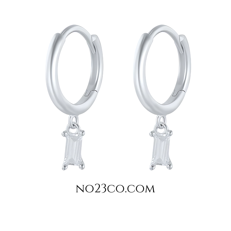 925 Sterling Silver Droplet Earrings Rectangle Clear 5A Cubic Zirconia - No23Co