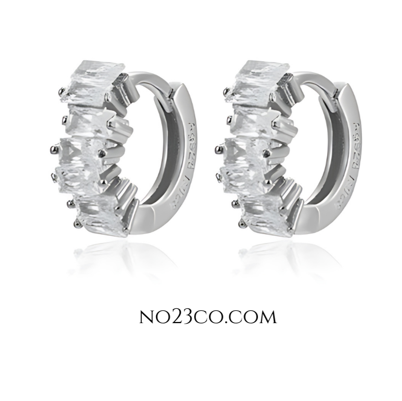 Sterling Silver Earrings with white Zirconia - No23Co