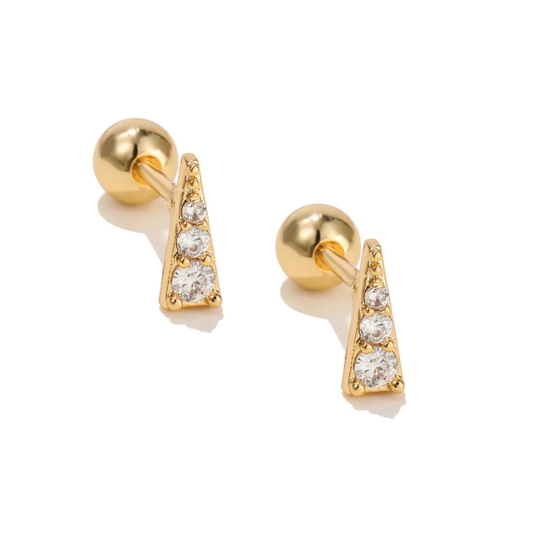 Triangle Gold Stainless Steel Ear Piercing White 5A Zirconia Stud Pair