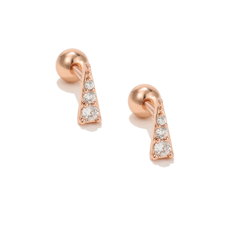 Triangle Rose Gold Stainless Steel Ear Piercing White 5A Zirconia Stud Pair