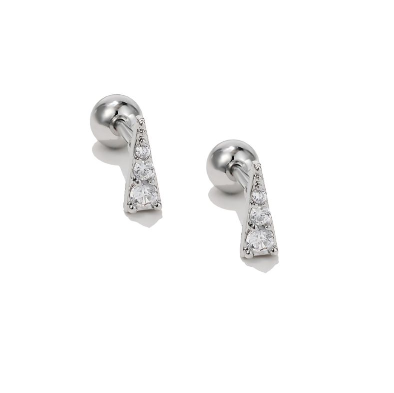 Triangle Silver Stainless Steel Ear Piercing White 5A Zirconia Stud Pair