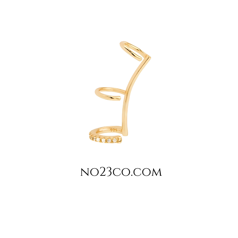 Triple Hoop Cuff Earring No Piercing 18K gold Plated 925 Sterling Silver - No23Co