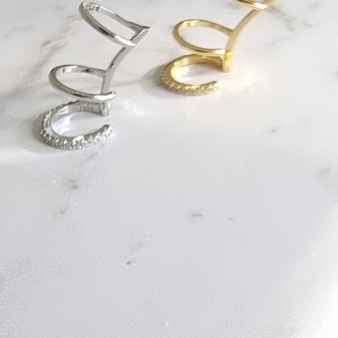 Triple Hoop Ear Cuff No Piercing Jewelry - 18K Gold Plated 925 Sterling Silver