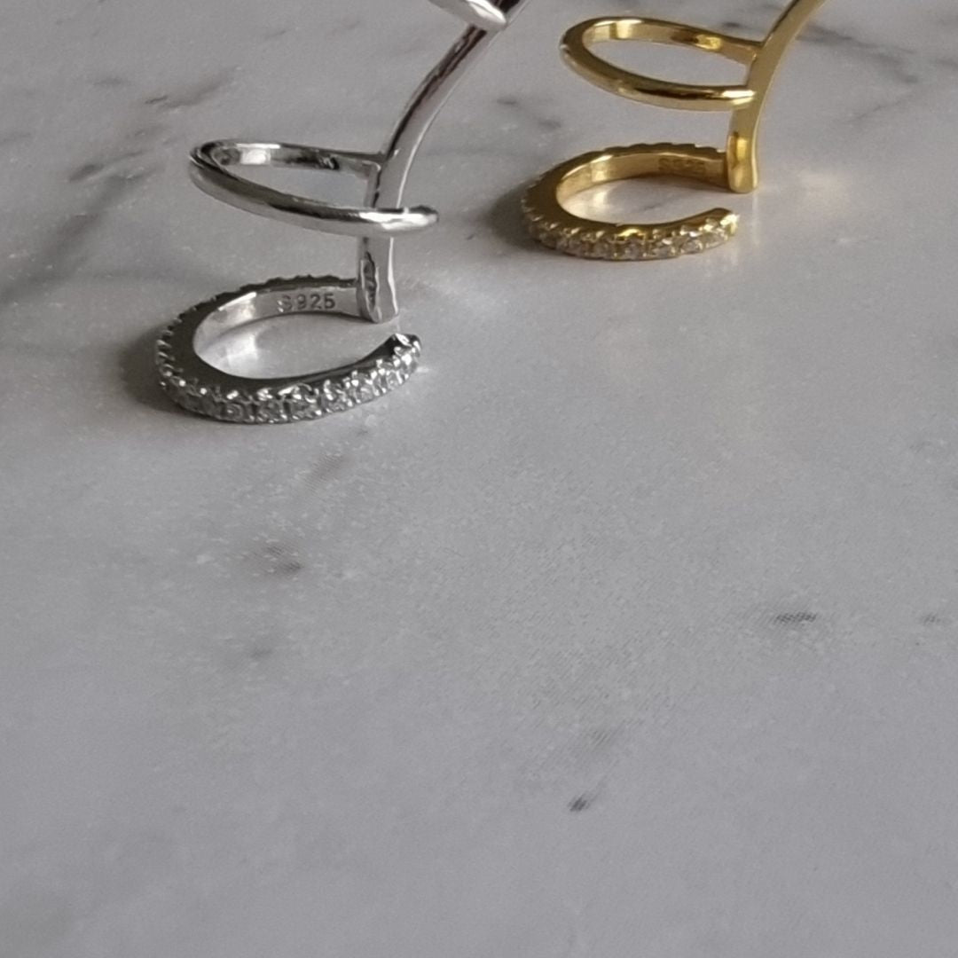 Triple Hoop Ear Cuff No Piercing Jewelry - 925 Sterling Silver Earring Platinum Plated