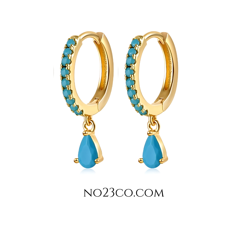 Turquoise droplet ear piercing pair in 18K gold-plated 925 sterling silver – elegant and vibrant jewelry for everyday wear.