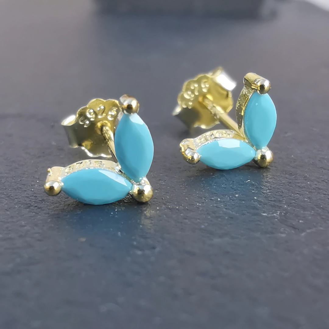 Elegant Turquoise and Cubic Zirconia Stud Earrings – 18K Gold Plated Sterling Silver