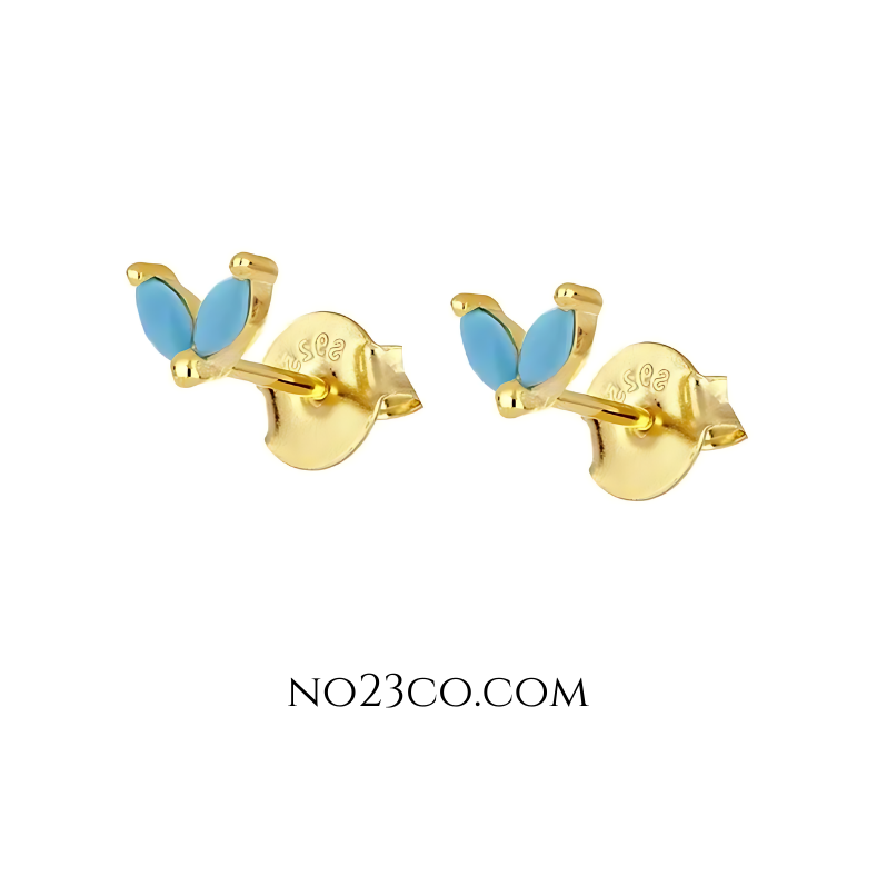 Stud Turquoise Earrings with Cubic Zirconia – 18K Gold Plated 925 Sterling Silver Jewelry