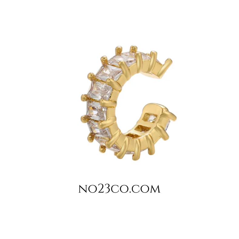 White Gem Cuff No Ear Piercing - 18K Gold Plated Copper Earring - No23Co
