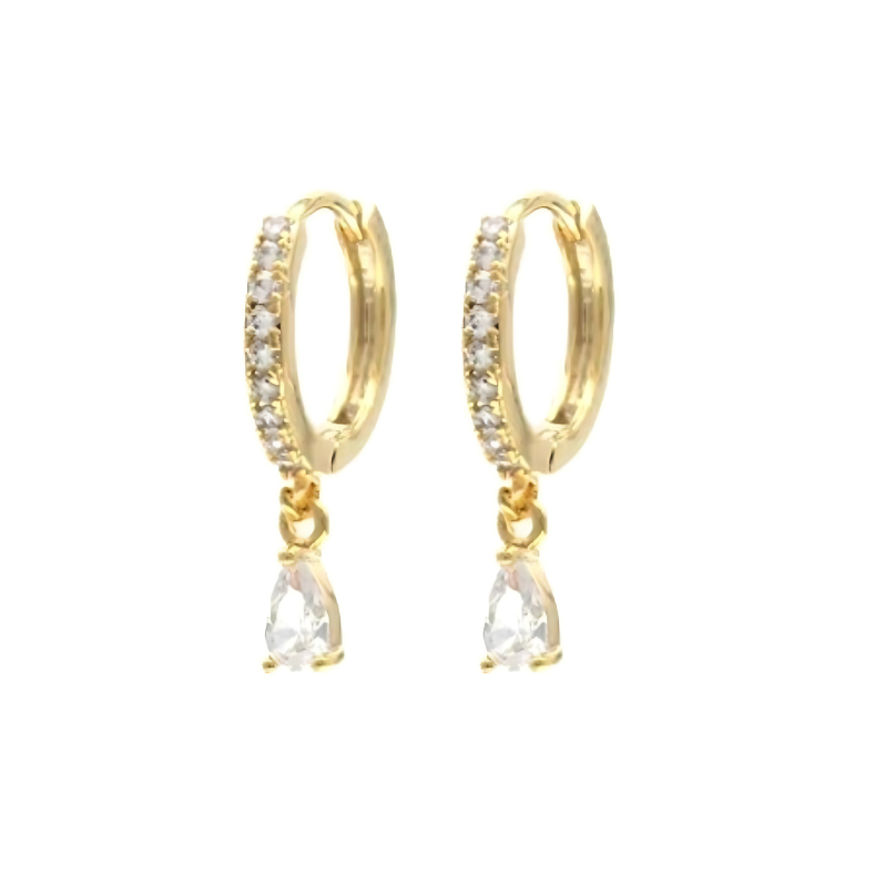 White Zirconia Droplet Ear Piercing Pair - 18K Gold Plated 925 Sterling Silver