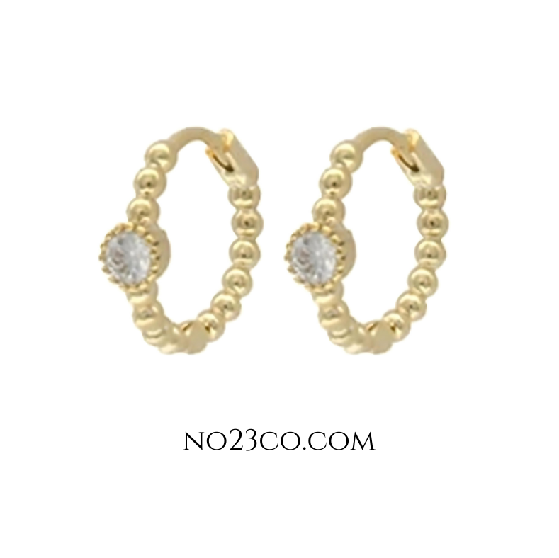 Front view of white zirconia tiny hoop ear piercing pair with 18k gold-plated sterling silver 925 finish showcasing a sleek design.