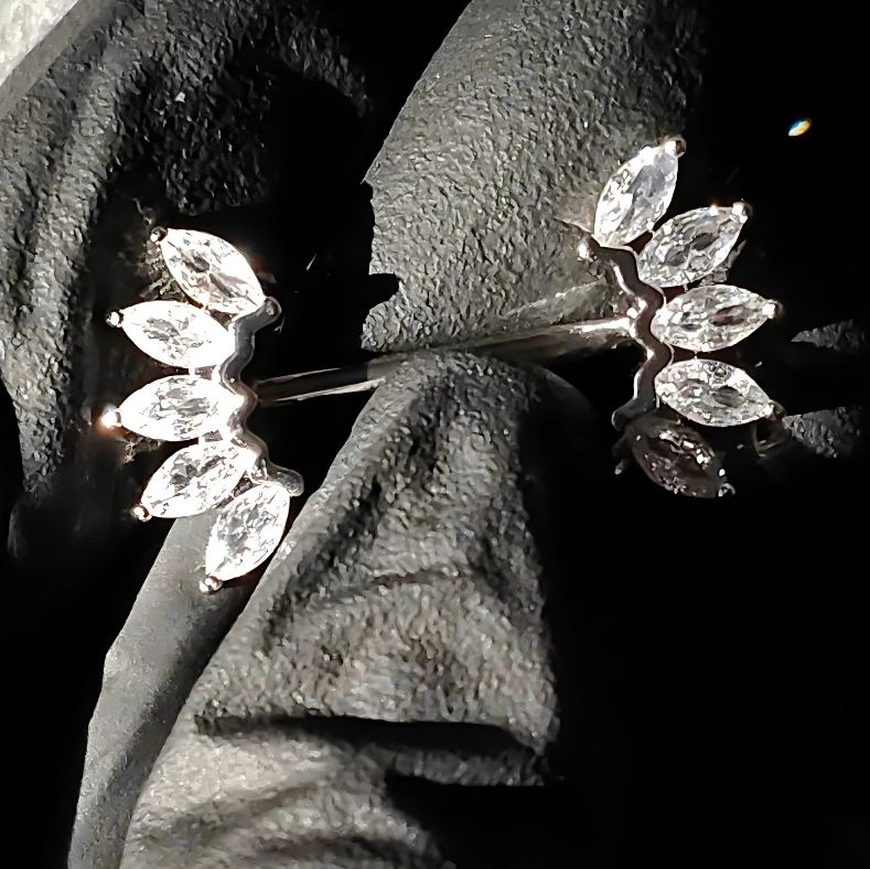 Sparkling crown nipple barbell in silver with clear cubic zirconia gemstones – 14 gauge