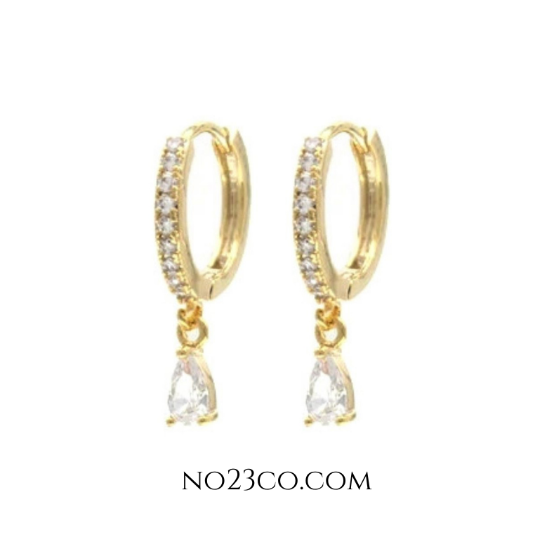 White zirconia droplet ear piercing pair in 18K gold-plated 925 sterling silver – elegant and hypoallergenic jewelry
