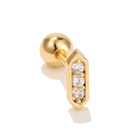 Bar Shape Gold Stainless Steel Earrings with White 5A Zirconia Stud