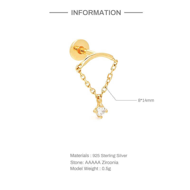 Gold chain earring for multiple piercings in 925 sterling silver with 18K gold plating, designed for chic, modern ear styling.