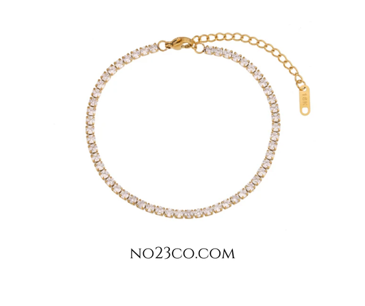 18K Gold PVD Non Tarnish Anklet with White Cubic Zirconia - No23Co