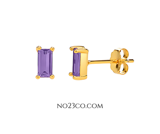 18K Gold Plated Sterling Silver Earrings Lilac Rectangle Stud - Ear Piercing - No23Co