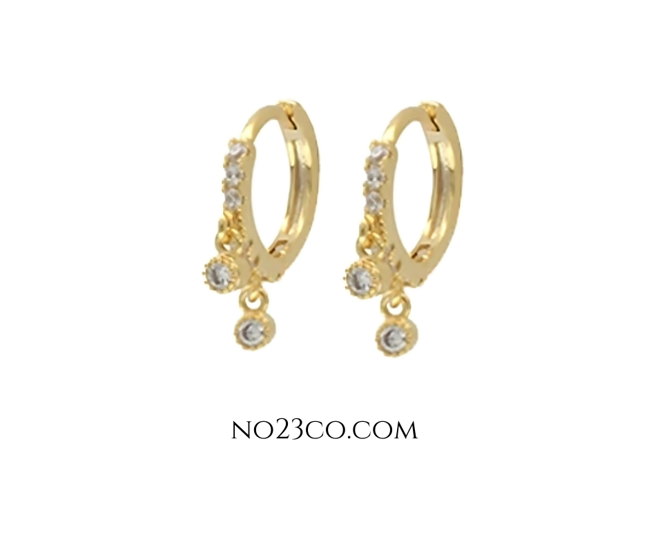 18K Gold Plated Sterling Silver 925 White 5A Zirconia Hoop Earrings Pair - No23Co
