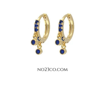 18K Gold Plated Sterling Silver 925 Blue 5A Zirconia Hoop Earrings Pair - No23Co