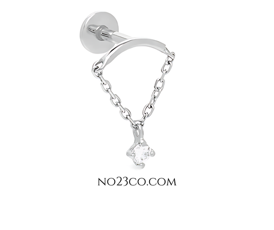 925 Sterling Silver Stud Earring with Chain and 5A Zirconia - Ear Piercing - No23Co