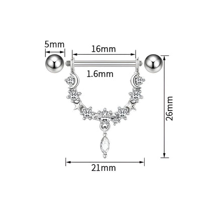 Dangle Nipple Piercing Bar Shields with Sparkling Zirconia – 14G Surgical Steel 316L