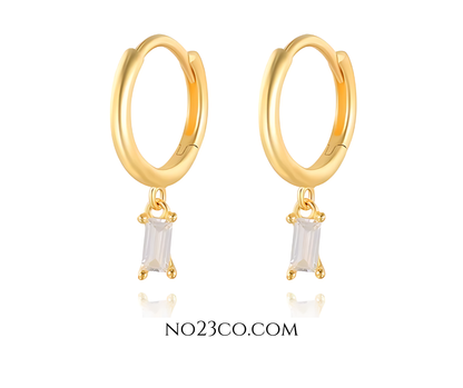 Droplet Earrings White Rectangle Zirconia - 18K Gold Plated 925 Sterling Silver - No23Co