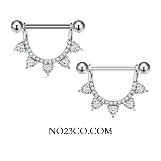 14G 316L surgical steel shield nipple bar featuring sparkly cubic zirconia