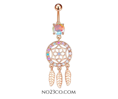 14G Golden Rose Dreamcatcher Navel Dangle Ring Belly Button Piercing , Surgical Steel 316L - No23Co