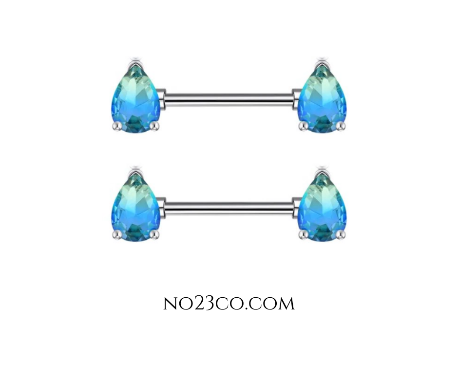 14G Nipple Bars Piercing - Teardrop Blue Ombre Silver Surgical Steel 316L - No23Co