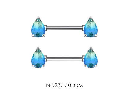 14G Nipple Bars Piercing - Teardrop Blue Ombre Silver Surgical Steel 316L - No23Co