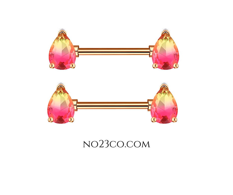 14G Nipple Bars Piercing - Teardrop Orange Ombre Golden Rose Surgical Steel 316L - No23Co