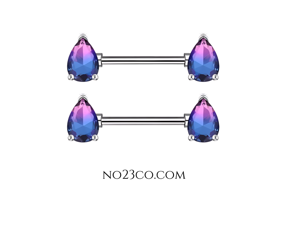 14G Nipple Bars Piercing - Teardrop Purple Ombre Silver Surgical Steel 316L - No23Co