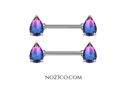 14G Nipple Bars Piercing - Teardrop Purple Ombre Silver Surgical Steel 316L - No23Co