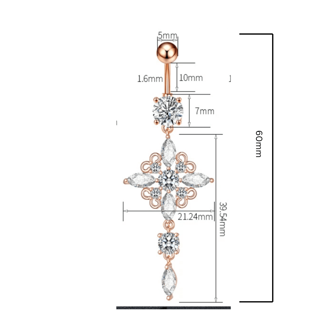 14G Rhombus Navel Ring Dangle Surgical Steel 316L (Dimensions)