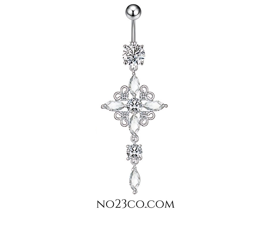 14G Rhombus Navel Ring Dangle Surgical Steel 316L Silver-Belly Button Piercing - No23Co