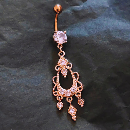 14G Rose Gold Boho Navel Ring Dangle Surgical Steel 316L Belly Button Piercing - No23Co