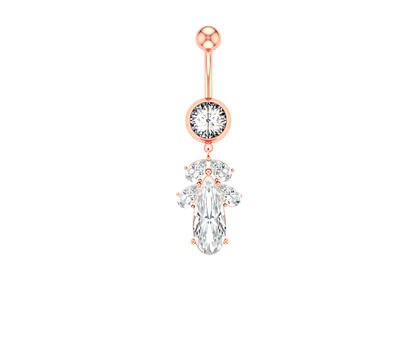 14G Rose Gold Diamond Dangle Navel Ring - Surgical Steel 316L Belly Button Piercing - No23Co