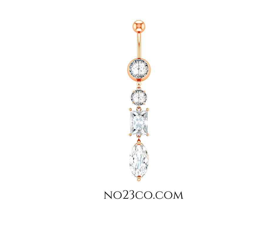 14G Rose Gold Diamond Dangle Navel Ring - Surgical Steel 316L Belly Button Piercing - No23Co