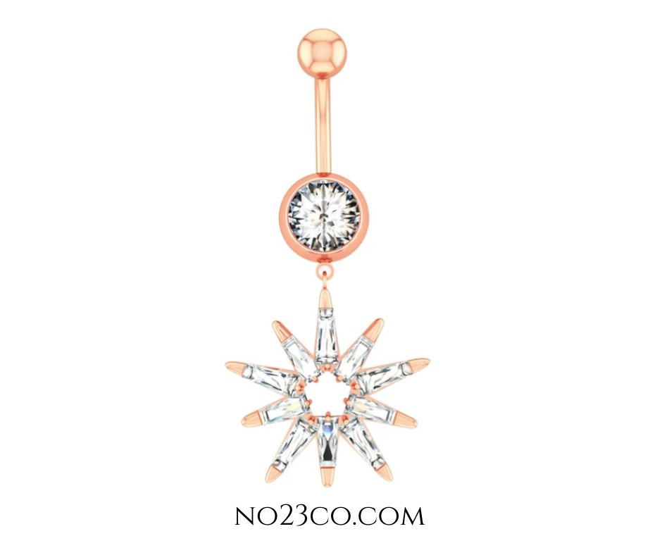 14G Rose Gold Star Dangle Navel Ring , Belly Button Piercing - Surgical Steel 316L - No23Co