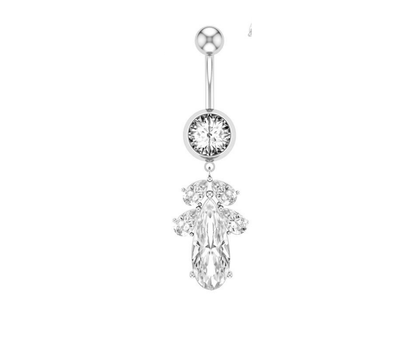 14G Silver Diamond Dangle Navel Ring - Surgical Steel 316L Belly Button Piercing - No23Co