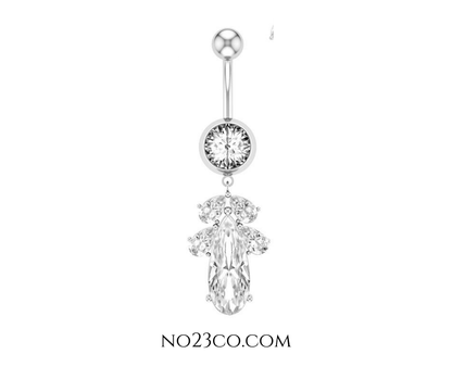 14G Silver Diamond Dangle Navel Ring - Surgical Steel 316L Belly Button Piercing - No23Co