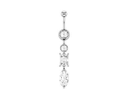 14G Silver Diamond Dangle Navel Ring - Surgical Steel Belly Button Piercing - No23Co