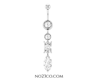 14G Silver Diamond Dangle Navel Ring - Surgical Steel Belly Button Piercing - No23Co