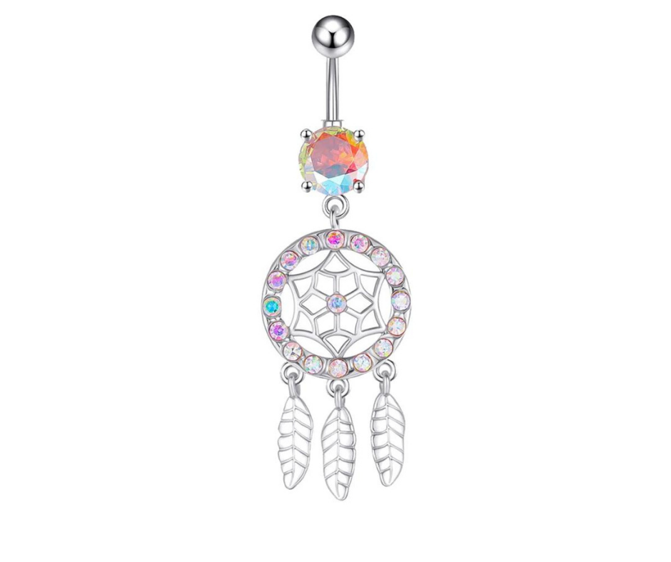 14G Silver Dreamcatcher Navel Dangle Ring Belly Button Piercing , Surgical Steel 316L - No23Co